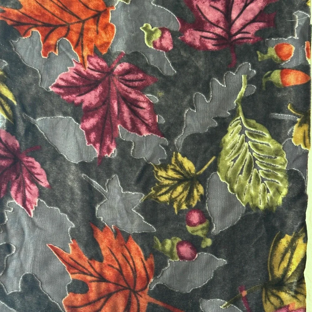 Vintage 90s Cejon Silk Blend Burnout Velvet Scarf Autumn Leaf Maroon Charcoal